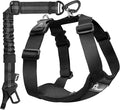 Pawaboo Dog Seat Belt Harness for Car, Dog Car Harness Seatbelt with Double Clips, Adjustable Breathable Pet Vest & Dogs Safety Tether with Elastic Bungee for Small Medium Large Pet, XL, Black