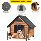 Dog House Outdoor, Insulated Dog Kennel Outside for Large Breed, 50.87" L Weatherproof Large Dog Shelter with Anti-Chewing Iron Frame (Brown, 45" D x 32.9" W x 32.6" H)
