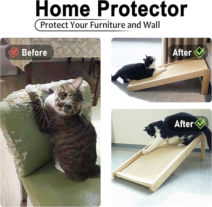 Cat Scratcher, Sisal Cat Scratching Ramp, Valentine's Day Gifts L Shape Cat Scratcher for Indoor Cats, Durable Natural Sisal Cat Scratch Furniture Protector