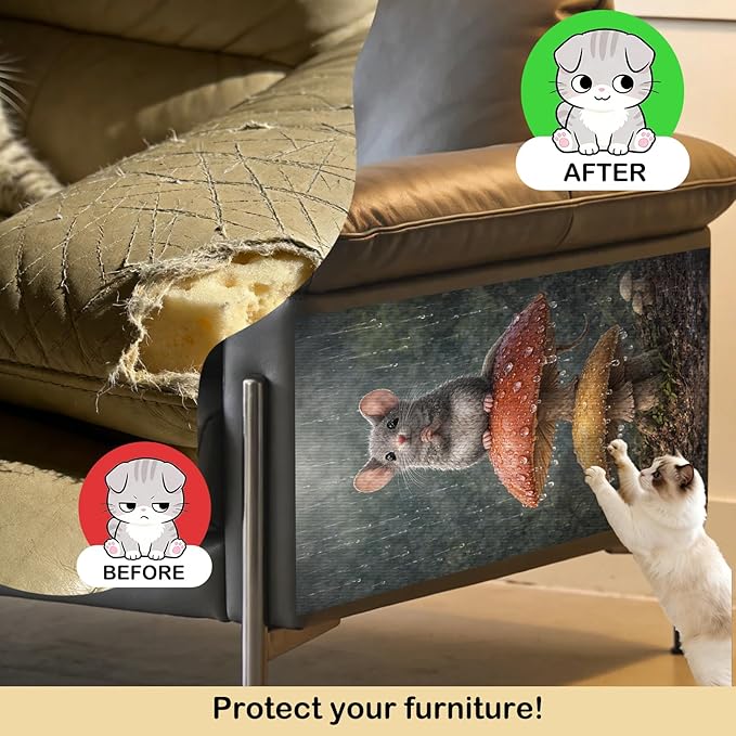 Nuxovilar Cat Scratching Mat 15.3x23.6 Inches Polyester Synthetic Fiber, Mouse on Mushrooms in Rain Print, wall cat Scratcher, Scratch pad, Home Decor, Patio, Sunroom (2pcs)