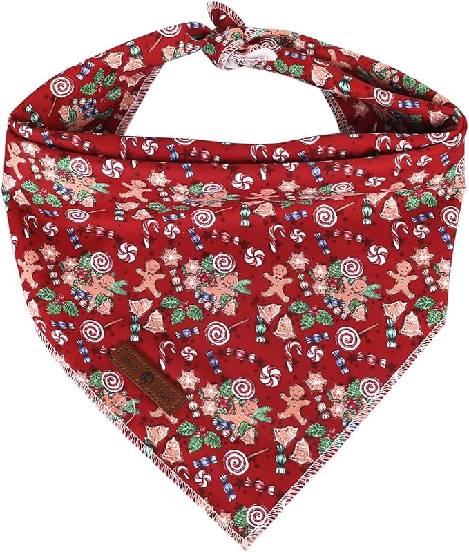 lionet paws Christmas Dog Bandana,Christmas Gingerbread Man Fabric Dogs Kerchief for Small Medium Dogs,Dog Cotton Red Triangle Bibs Scarf for Girl Boy