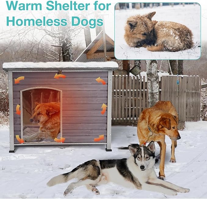 Aivituvin Dog House with Insulated Liner, Heated Outdoor Indoor Weatherproof Dog House for Winter, Suitable for Small & Medium & Large Dogs with Unique All-Around Iron Frame(Grey)