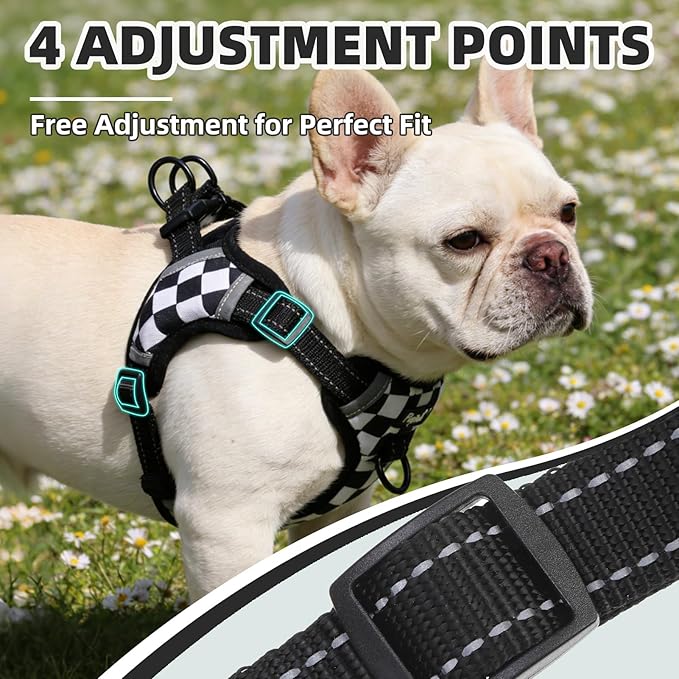 PUPTECK No Pull Dog Harness Small Sized Dog, Adjustable Reflective Escape Proof Easy Control, Comfortable Soft Padded Step in Pet Vest Harness, Black&White Checkered, S