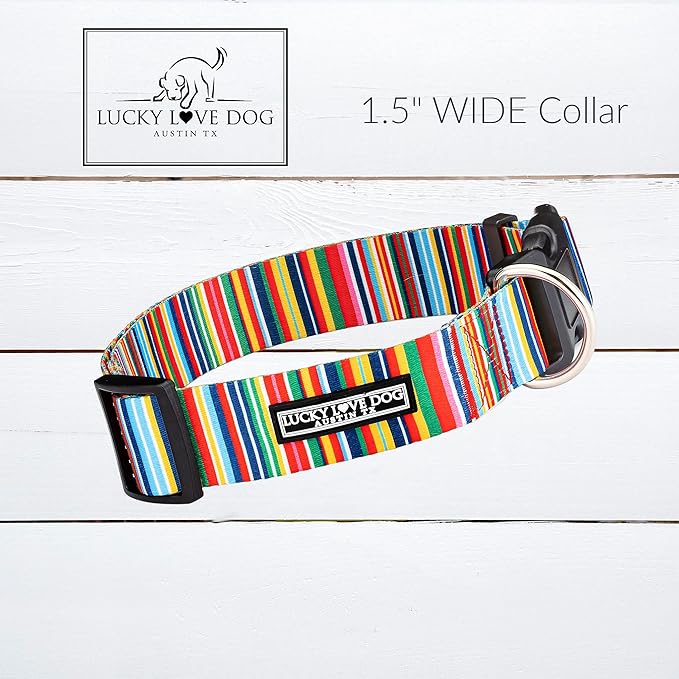 Lucky Love Dog Wide Dog Collar - Adjustable, Durable, Soft Webbing, & Comfortable 1.5 inch Wide Collar for Dogs Male and Female with Strong Buckle - Hippie, Medium