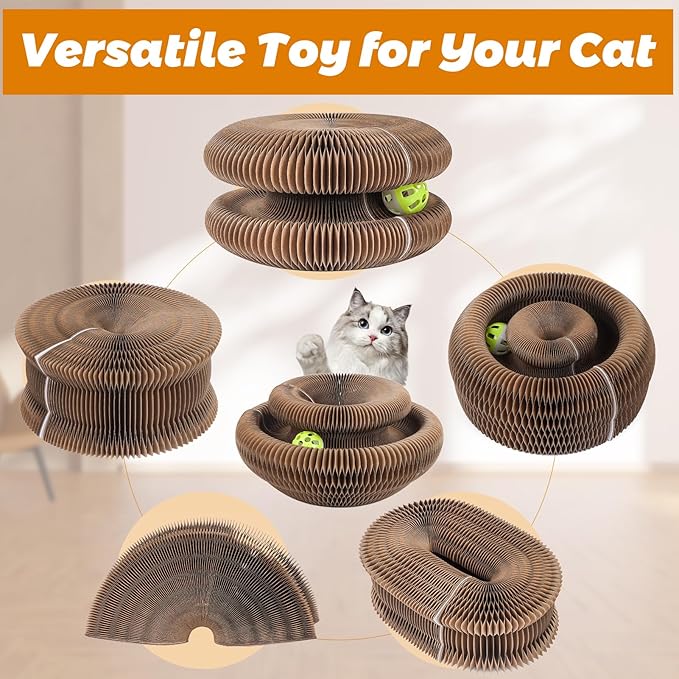 Magic Organ Cat Scratcher Toy,Accordion Cat Scratching Board with Ball, Foldable Interactive Funny Scratcher Pad for Indoor Cat