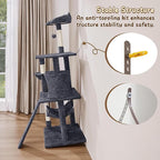 Yaheetech 63.5in Multi-Level Cat Tree Tower Condo with Scratching Posts, Platform & Hammock, Cat Activity Center Play Furniture for Kittens, Cats, and Pets