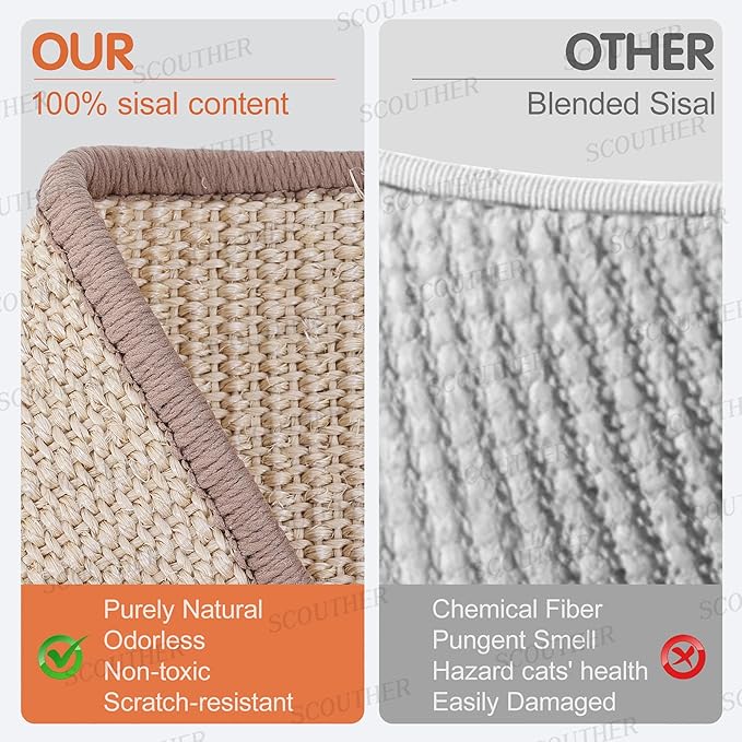 Sisal Cat Scratcher Bed Shaped U, Beech Wood Cat Scratching Pad Indoor cat Toy,Durable Cat Scratcher,Wooden Cat Furniture Protector, Large Cats Scratcher Lounge,Clawing and Play