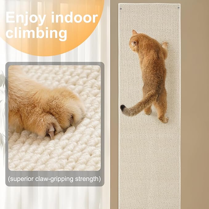 Uross Thickened Cat Wall Climbing Carpet 6.6 FT x 16" - Extra Long Cat Scratch Wall Pad, Cat Scratching Carpet Rug Wall Mounted Scratcher Couch Sofa Protector- Beige
