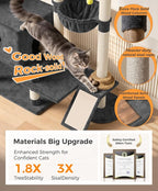 Catlike Rock-Solid 76" Tall Cat Tree Tower for Indoor Cats Large Adult, Heavy Duty Multi-Level Large Cat Tree with Sisal Scratching Posts, Perches, Cat Condos, Hammock Baskets, Cat Tower Charcoal Grey