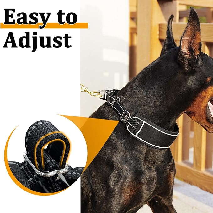 Mayerzon Martingale Dog Collar No Pull for Large Medium Dogs, Adjustable Neoprene Walking Collar for Pitbull German Shepherd Rottweiler, Reflective Anti Pull Design for Training Hiking(M, Black)