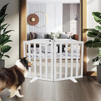 ZJSF Foldable Freestanding Indoor Dog Gate for House Wood Long Pet Gates Dog Fence for Stairs Puppy Gates for Hallways, Puppy Gate,Support Feet Included, Grey, 24 "Height-2 Panels