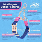 Jelly Waterproof Martingale Dog Collar, No Pull Nylon Collar with Alloy Metal Buckle & D-Ring for Outdoor Training and Walking, Anti Pull, Escape Free, One Time Adjustment - Blue & Rose, L