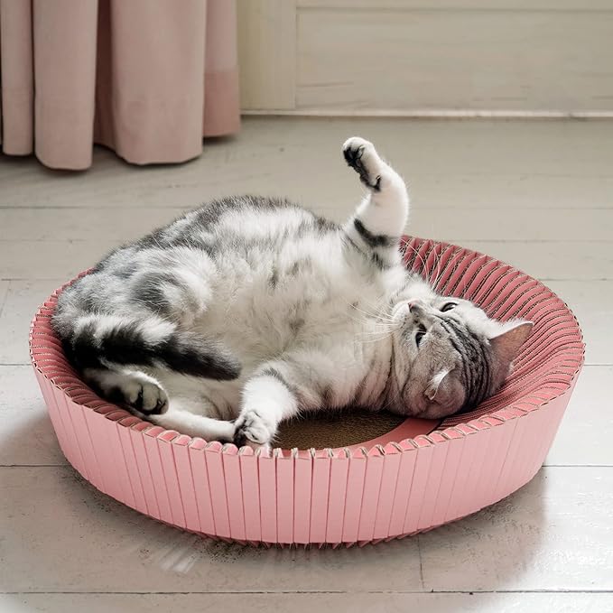 Nest Cat Scratcher Lounge Bed - for Rubbing, Resting, and Scratching (Assembled Bundle, Hanami Pink)