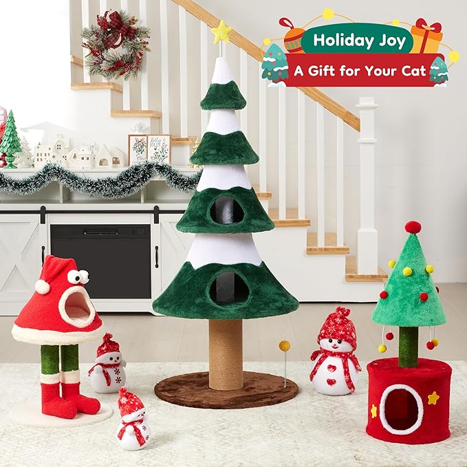 Cat Tree, 62" Cat Tower with Heavy Duty Base and Scratching Posts, Multi-Level Plant-Like Cat Furniture, Sisal Cat Scratcher & Cozy Cat Condo, a Holiday Favorite for Indoor Cats,Green
