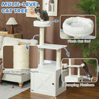 PawHut Cat Tree with Litter Box Enclosure, 2-in-1 Cat Tower with Bed, Climbing Platforms, Scratching Posts, Modern Pet Furniture for Indoor Kittens, White