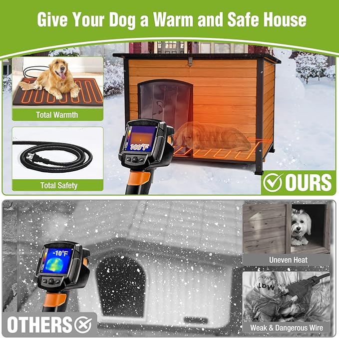 GUTINNEEN Dog House Outdoor, Heated Dog Shelter with Heating Pad, All-Round Insulated Liner, Chew-Proof Metal Frame, Weatherproof Dog Kennel for Winter (Fits Small, Medium, Large Dogs)