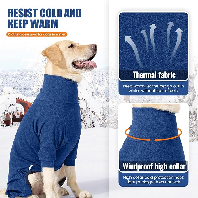 Dog Winter Coat Soft Fleece Pullover Pajamas, Fullbody Dog Cold Weather Jacket, Warm Pullover Doggie Winter Thermal 4-Legged Onesie Jumpsuit,High Collar Snowsuit Sweater for Dogs(Blue,XS)