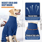 Dog Winter Coat Soft Fleece Pullover Pajamas, Fullbody Dog Cold Weather Jacket, Warm Pullover Doggie Winter Thermal 4-Legged Onesie Jumpsuit,High Collar Snowsuit Sweater for Dogs(Blue,3XL)