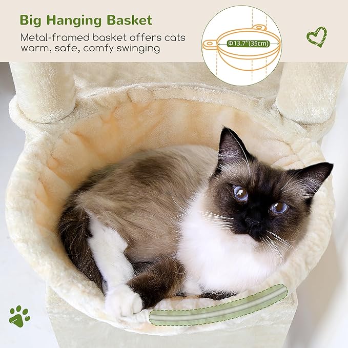 Globlazer 45" Cat Tree for 2-3 Medium Cats, Multi-Level Cat Tower with Scratching Board for Kittens and Senior Cats, Condo & Hammock Space Saving Cat Tower, F45, Beige