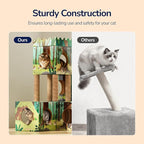 DIY Cardboard Cat House with Scratching Posts, Scratching Board, Multi-Level Cat Tower Playhouse & Tunnel for Kittens & Adult Cats, Recyclable 61.02″ × 36.61″ × 40.2″, Green Forest