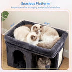 Heybly Cat Tree, 14 inch Cat Tower with Large Perch Bed and Cat Condo for Indoor Cats Large Adult, Cat House with Scratching Posts and Interactive Spring Balls for Your Kittens, Smoky Gray HCT203SG