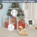 Metal Freestanding Dog Gates with Door for Outdoor Indoor,120'' Extra Wide 32'' Tall Free Standing Dog Gate for Doorways,Large Openings,Deck,Yard,Porch,Foldable Pet Fence(White,6 Panels)