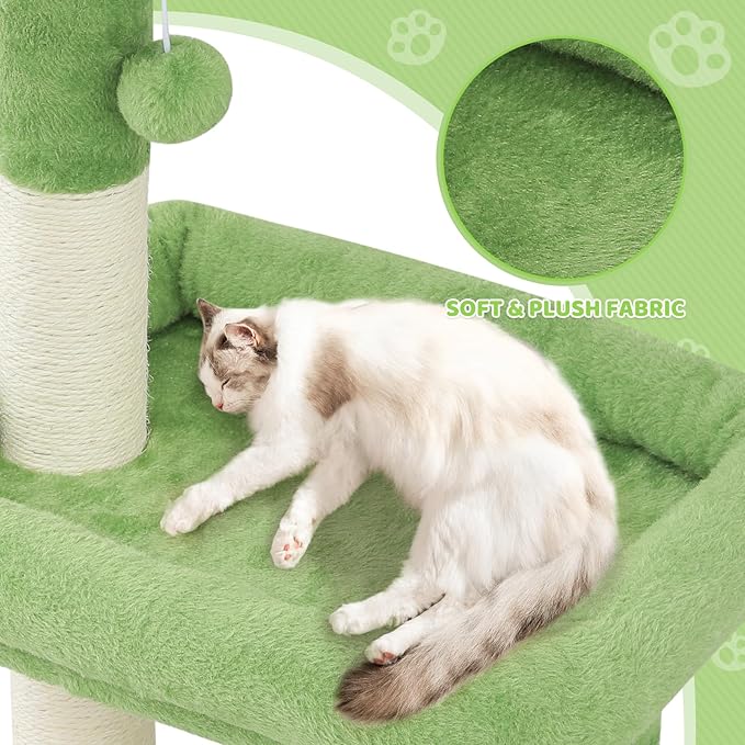 Magshion 32" Cat Tree for Kittens and Senior Cats, Small Cat Tower with Green Leaves, Scratching Posts, Cozy Condo, Low Perch & Fluffy Balls, Stable Cat House with Leaf Design
