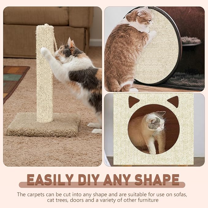Cat Scratch Furniture Protector for Couch, Wall & Door Guard, Trimmable Self-Adhesive Scratch Pad, DIY Climbing Mat, Deterrent, Scratching Post Replacement (78.7''x15.8'', Khaki)