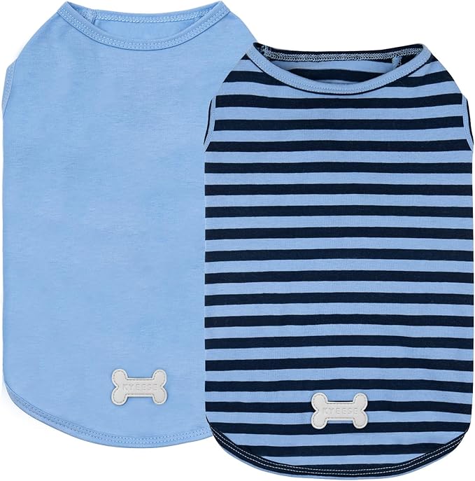 KYEESE 2Pack Dog Shirt, Soft Striped Dogs T Shirts, Lightweight Doggie Tank Top Cat Clothes, Sleeveless Dog Shirt for Small Dogs, Stretchy Pet Vest, Dark Blue, Small