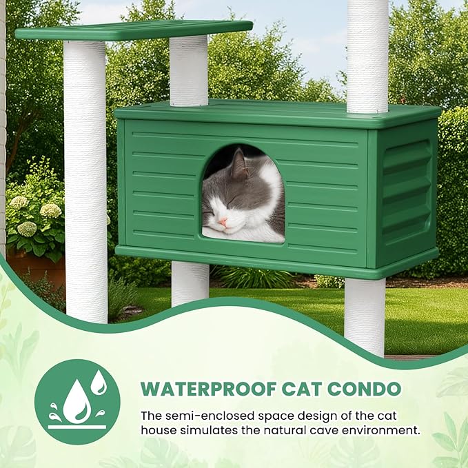 66 Inches Tall Outdoor Weatherproof Cat Tree Tower, Multi-Level, Large Cat Condo with PVC Board and Cat Scratching Posts, for Outside and Indoor
