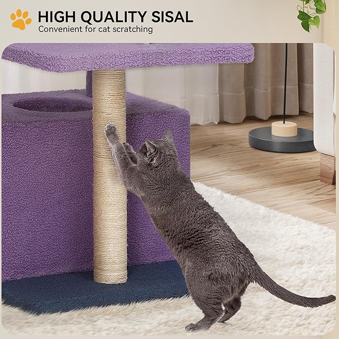 YITAHOME 48.4in Flower Cat Tree Tower: Cute Kitten Climbing Tower Indoor with Kitty Condo, Sisal Scratching Posts and Board, Purple and White