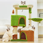 42-inch Cat Tree Features with Two Large Cat Houses, A Cozy Hammock, Sisal Rope and Oversized Platform (Green)