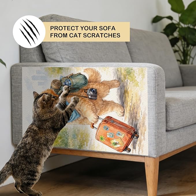 Nuxovilar Cat Scratching Mat 15.3x23.6 Inches Polyester Synthetic Fiber, Travel Puppy Print, wall cat Scratcher, Scratch pad, Home Decor, Entryway, Pet Room (2pcs)