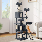 DWVO 75 in Multi-Level Cat Tower: Tall Cats Tree for Indoor Kittens, Pet Furniture with Kitty Condos, Top Perches, Sisal Ramp Scratching Posts, Cozy Basket, Hammocks, Dark Gray