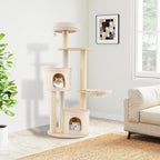PETSITE 60-inch Wooden Cat Tree, Multi-Level Modern Cat Tower with Sisal Scratching Posts, Double Condos, Padded Cozy Top Perch, Multiple Jumping Platforms, and Hanging Ball, Ideal for Indoor Cats