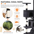 70 Inch Cat Tree for Indoor Cats - Multi-Level Tower With Scratching Post, Condo, Plush Perch, Dangling Ball - Heavy Duty for Large Cats, Ashy