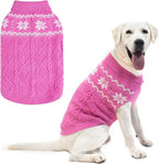Warm Winter Pink Dog Sweater - Cold Weather Pet Clothes for Small Medium Large Dogs Indoor Outdoor, Soft Classic Knit Puppy Apparel Coat, Pink, XL