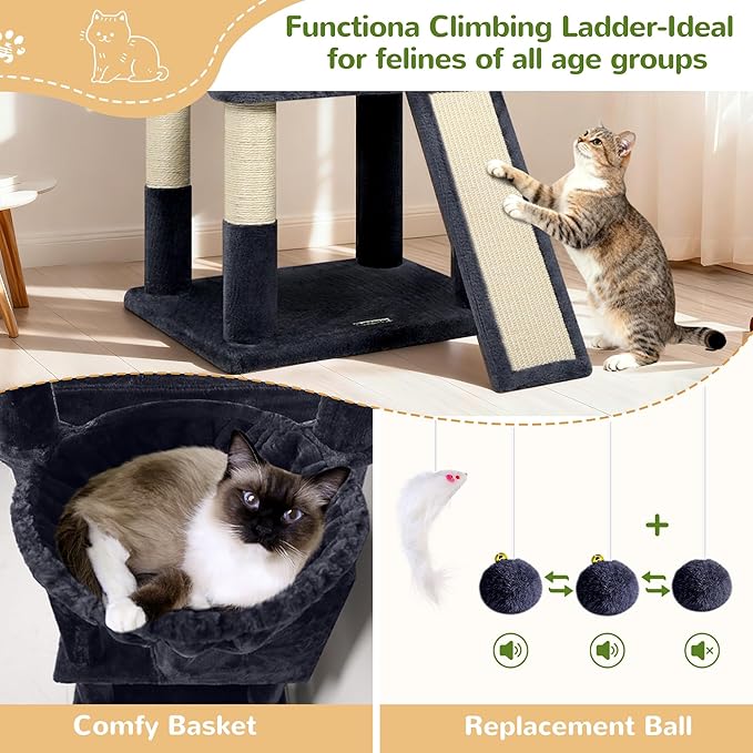 Globlazer 83'' Multi-Level Large Cat Tree Tower for Indoor Cats with Sisal Scratching Post, Hammock & 2 Condos, F83D, Dark Gray