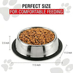 Loving Pets Stainless Steel Non-Tip Dog Bowl – Heavy Duty No Spill Dog Bowl with Removable Rubber Base – Durable, Non-Skid Stainless Steel Dog Food Bowl & Dog Water