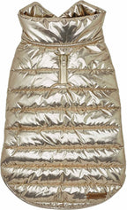 Blueberry Pet Cozy & Comfy Windproof Lightweight Quilted Fall Winter Glossy Dog Puffer Jacket in Gold, Back Length 17", Size 16, Warm Coat for Large Dogs