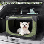 Soft Small Dog Crate - 24 inch Portable Travel Puppy Crate for Small Pets or 2 Cats, Collapsible Pet Carrier with 4 Mesh Doors, Car Kennel for Dogs with Handle for Indoor and Outdoor, Green