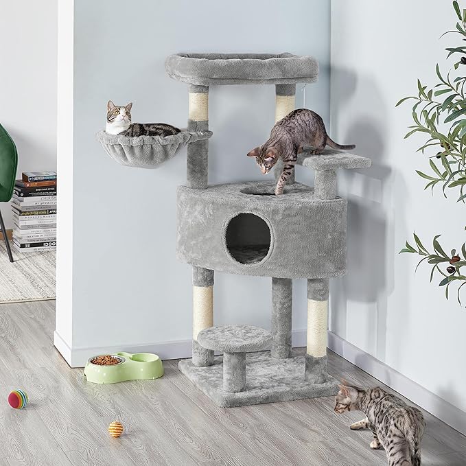 Topeakmart 46'' Cat Tree Cat Tower, with Thicker Scratching Posts, Larger Plush Perch, Spacious Condo, Basket, Multi-Level Cat Condo Furniture for Indoor Cats Kitty Pet Play House