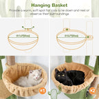 Globlazer Large Cat Tree, 80 inch Multi-Level Cactus Tall Climbing Tower Kitty Condos Cat Scratching Tower for Indoor Multiple Large Adult Cats Kittens with 3 Cat Caves, 3 Hanging Baskets, F80F, Green