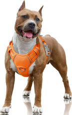 BARKBAY No Pull Dog Harness Large Reflective Dog Harness with Front Clip and Easy Control Handle for Walking Training Running with ID tag Pocket(Orange,L)