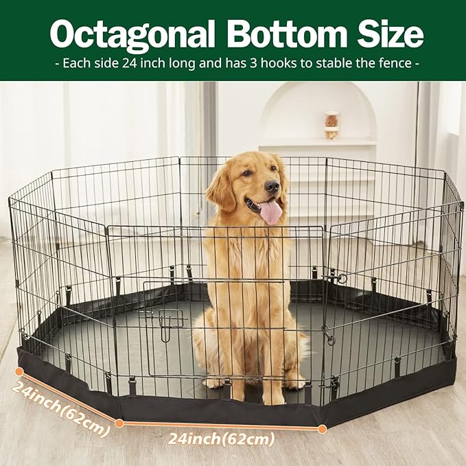 PJYuCien Dog Playpen with Bottom Pad - Metal Foldable Exercise Pen, 8 Panels 36" H x 24" W Indoor Outdoor Pet Fence Puppy Crate Kennel, Black