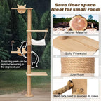 COZIWOW Cat Tree Wall Mounted 69" Tall Sisal Scratching Post 4 Tier Cats Climbing Tower, Cat Wall Furniture Kitten Shelves with Hammock Hanging Toys Wild Simulation, Large Perch Suitable for Lookout