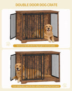 43.3" Dog Crate Furniture with Barn Door, Heavy Duty Dog Kennel Indoor with 2 Doors, Wooden Pet Cage End Table for Large Small Medium Dogs, Anti-Chew Anti-Escape, Rustic Brown DFC92301B