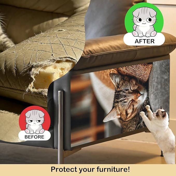 Nuxovilar Cat Wall Scratcher 15.3x23.6 Inches Polyester Synthetic Fiber, Napping Tabby Cat Print, wall scratchers for Indoor Cats, Scratching mat, Home Decor, Living Room, Sofa Area (2pcs)