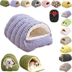Removable and Washable Winter Closed-Off Cat Bed, Cutypet Winter Cave, Warm Foldable Secure Pet Nest for Indoor Cats & Small Dogs, Comfor Plush Snuggle Hut for Kitty, Puppy, Pets (Linen-Blue,L)