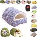 Removable and Washable Winter Closed-Off Cat Bed, Cutypet Winter Cave, Warm Foldable Secure Pet Nest for Indoor Cats & Small Dogs, Comfor Plush Snuggle Hut for Kitty, Puppy, Pets (Linen-Blue,M)